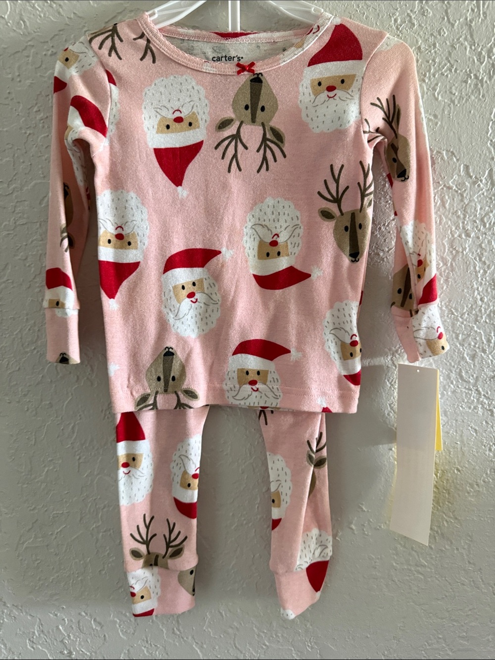Carter's 18 Months Baby Girl Pink Santa,Reindeer Holiday Pajama Set 100% Cotton